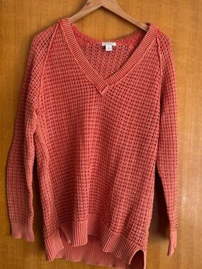 Sundance Calm Harbors V‑Neck Waffle Knit Sweater - terracotta. Size M